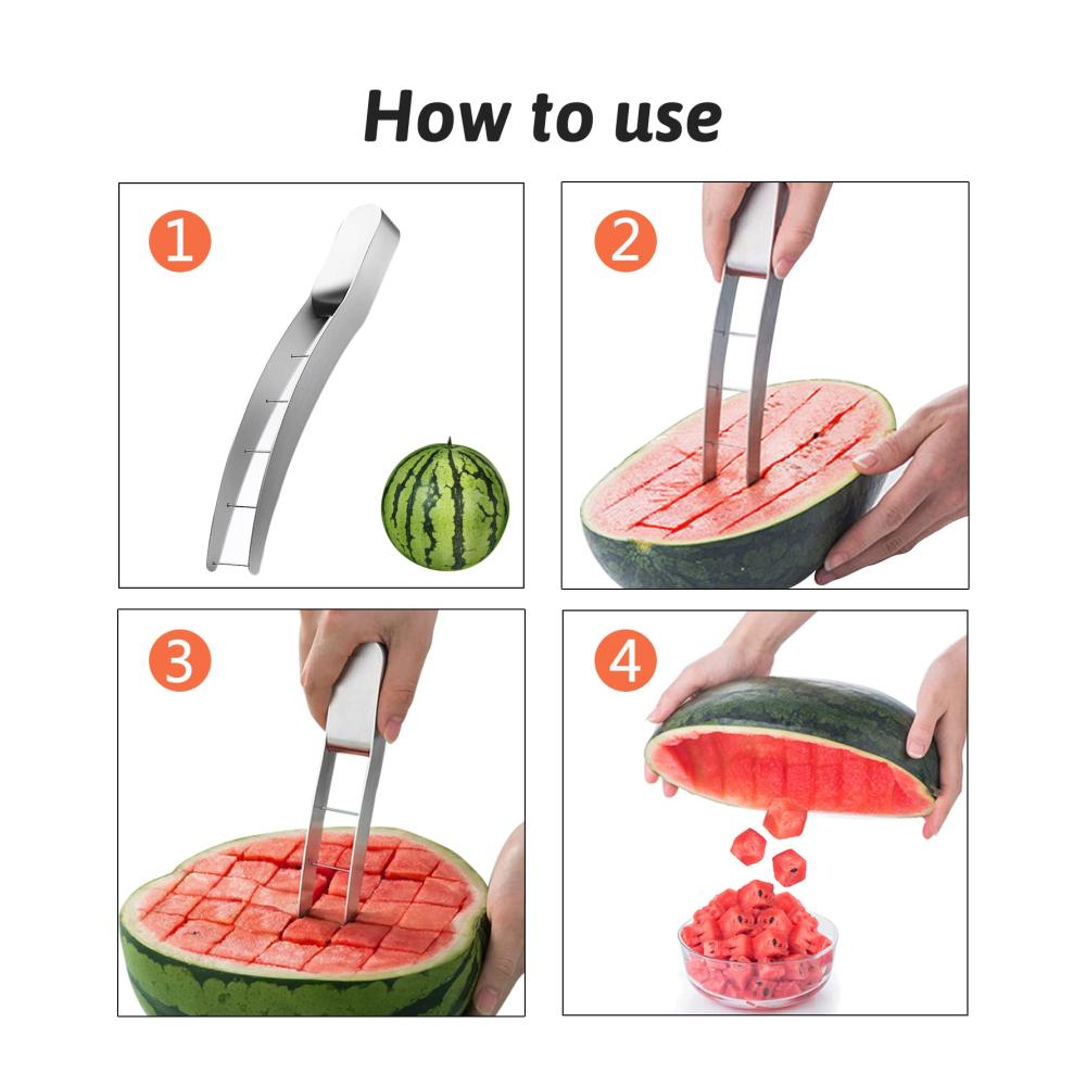 Hochwertiger Obstschneider aus Edelstahl | Wassermelonen Schneider mit Mehrzweck Melonenschneider Gabel | Scharfer Slicer für perfekte Scheiben | Praktisches Schneidewerkzeug für Obst und Gemüse (B