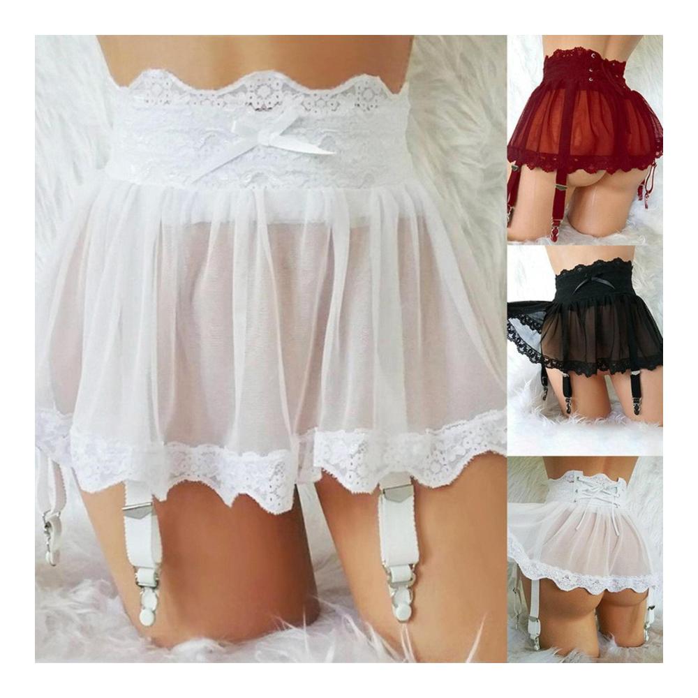 Damen Unterwäscheverschlüsse Verstellbarer High-Waist Minirock mit Spitzenverzierung und Strumpfgürtel - Sexy Dessous für einen verführerischen Look - Inklusive Vierreihigem Geschenk