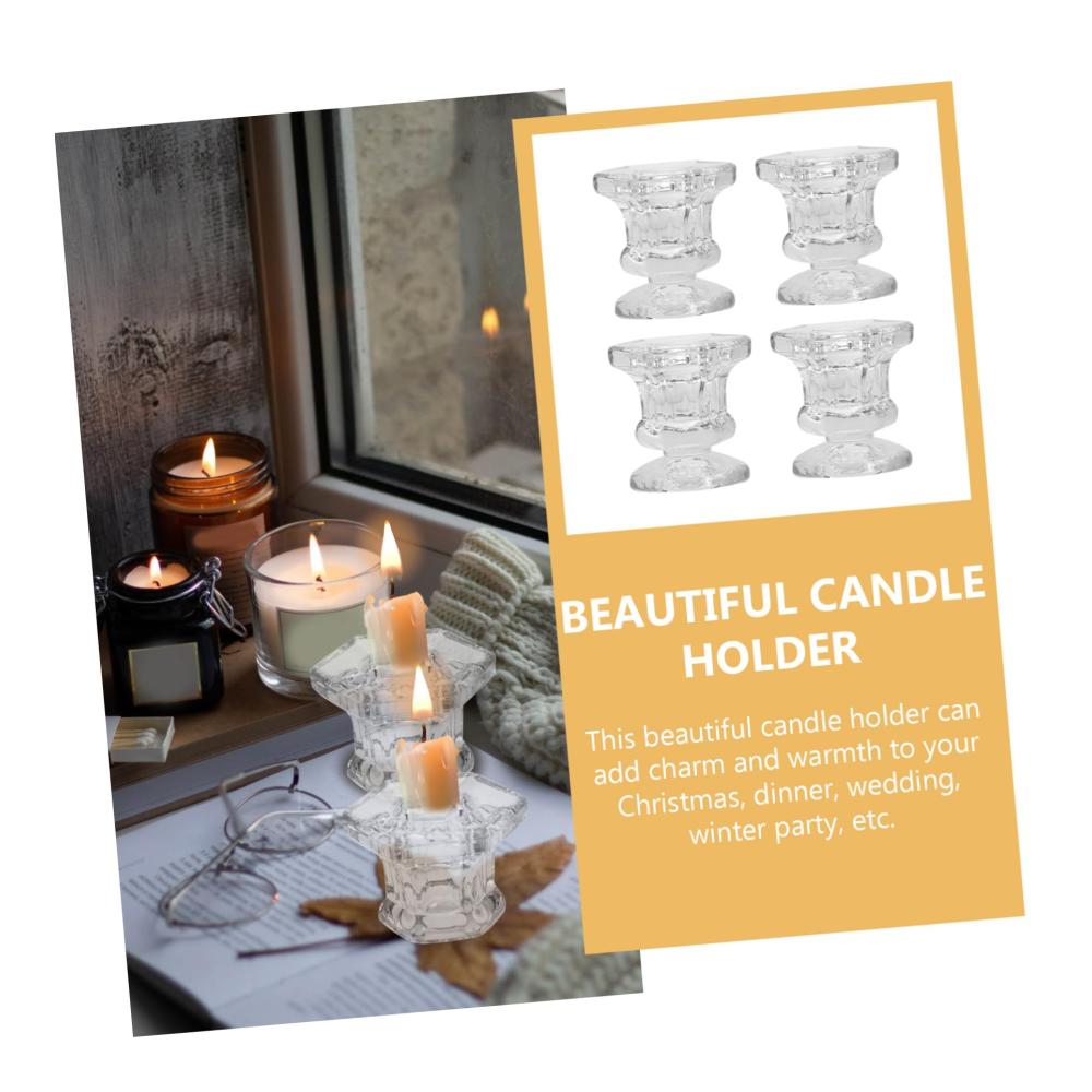 Eleganter Kerzenständer aus Glas-Set mit 4 Kerzen | Dekorative Tischdekoration für Hochzeiten und Schreibtische | Konischer Kerzenhalter-Regal für stilvolle Atmosphäre