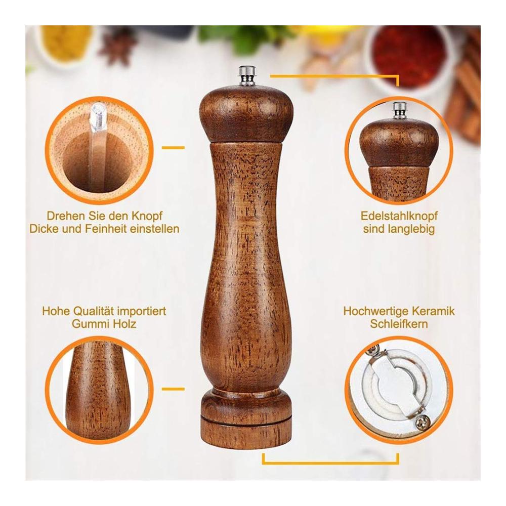 Elegantes 2er Set Salz und Pfeffermühle aus Holz - Manuell Nachfüllbar mit Verstellbarem Keramikmahlwerk für Perfekte Gewürze Ideal für Küchenchefs & Gourmetküchen