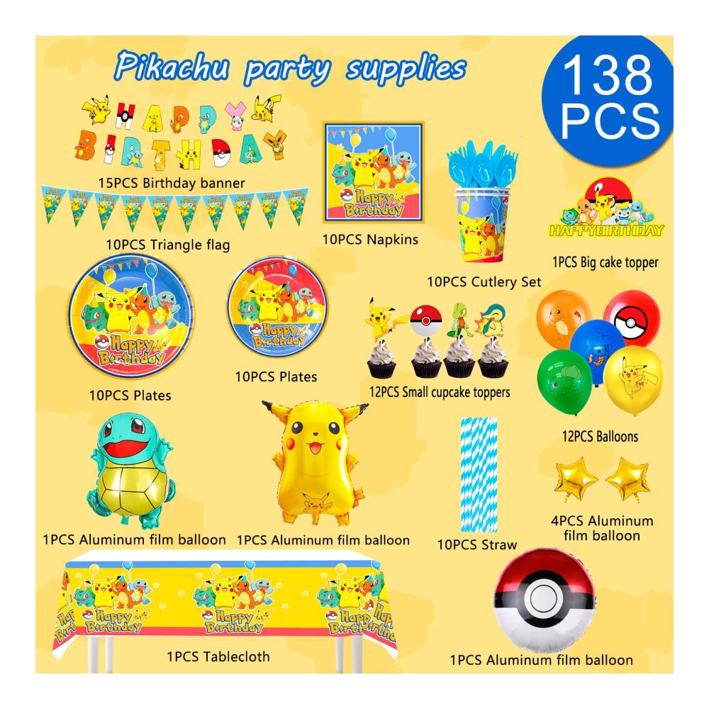 Cartoon Geburtstag Party Set 138pcs Lustige Deko & Geschirr Luftballons Teller & Becher für Kindergeburtstag! Perfektes Partyzubehörset für unvergessliche Feiern mit Cartoon-Thema