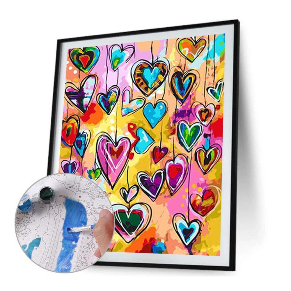 Malen nach Zahlen Kit Bunte Herzen - DIY Leinwand Ölgemälde für Erwachsene & Kinder - Malsets mit Acrylfarben und Pinseln - Handwerk & Heimdekoration - 406 x