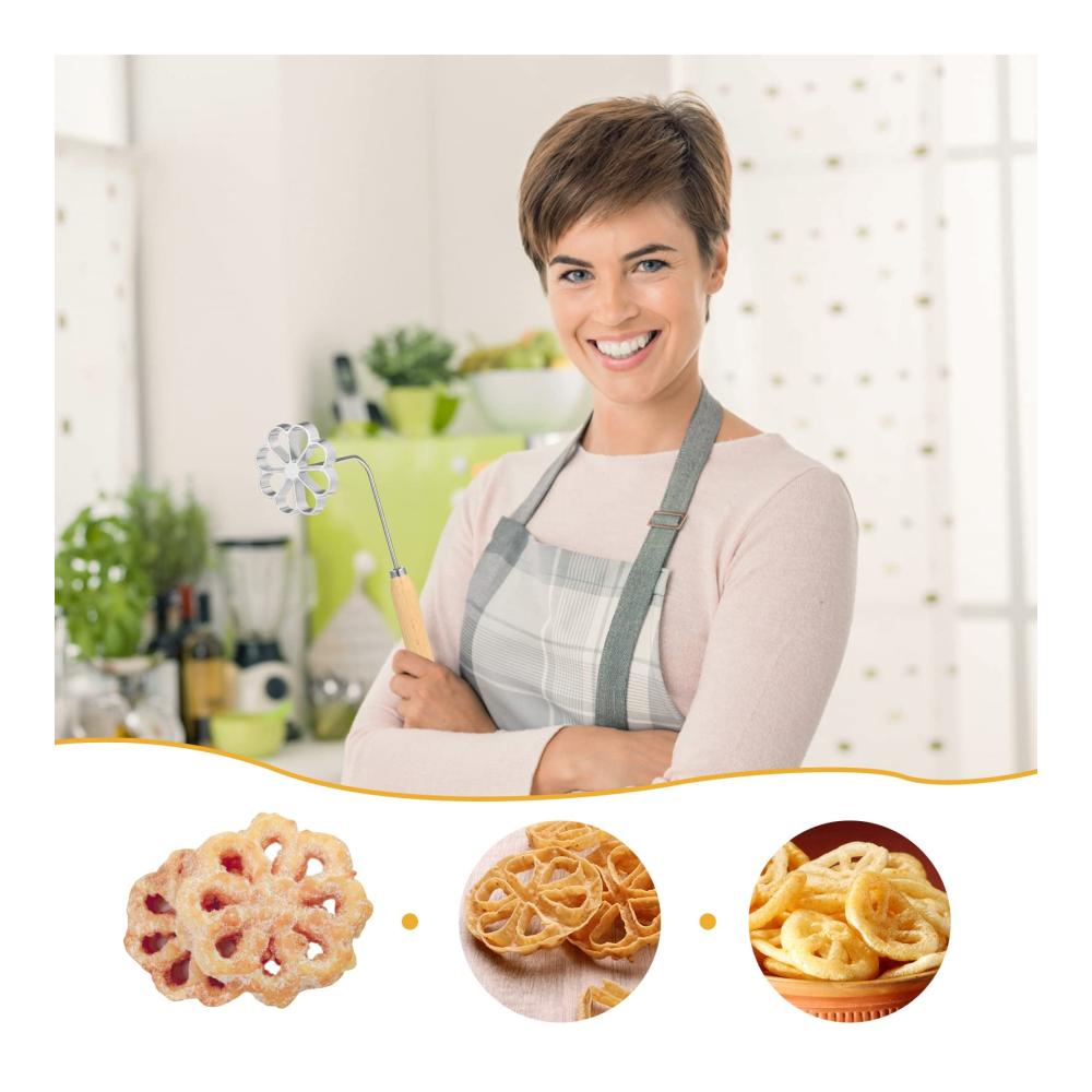 Entdecken Sie 1 Set Rosenküchleform mit Holzgriff - Traditionelle Teigform für köstliche Rosettenwaffeln und Kekse - Perfekte Ausstechformen für Ihre Waffelbäckerei