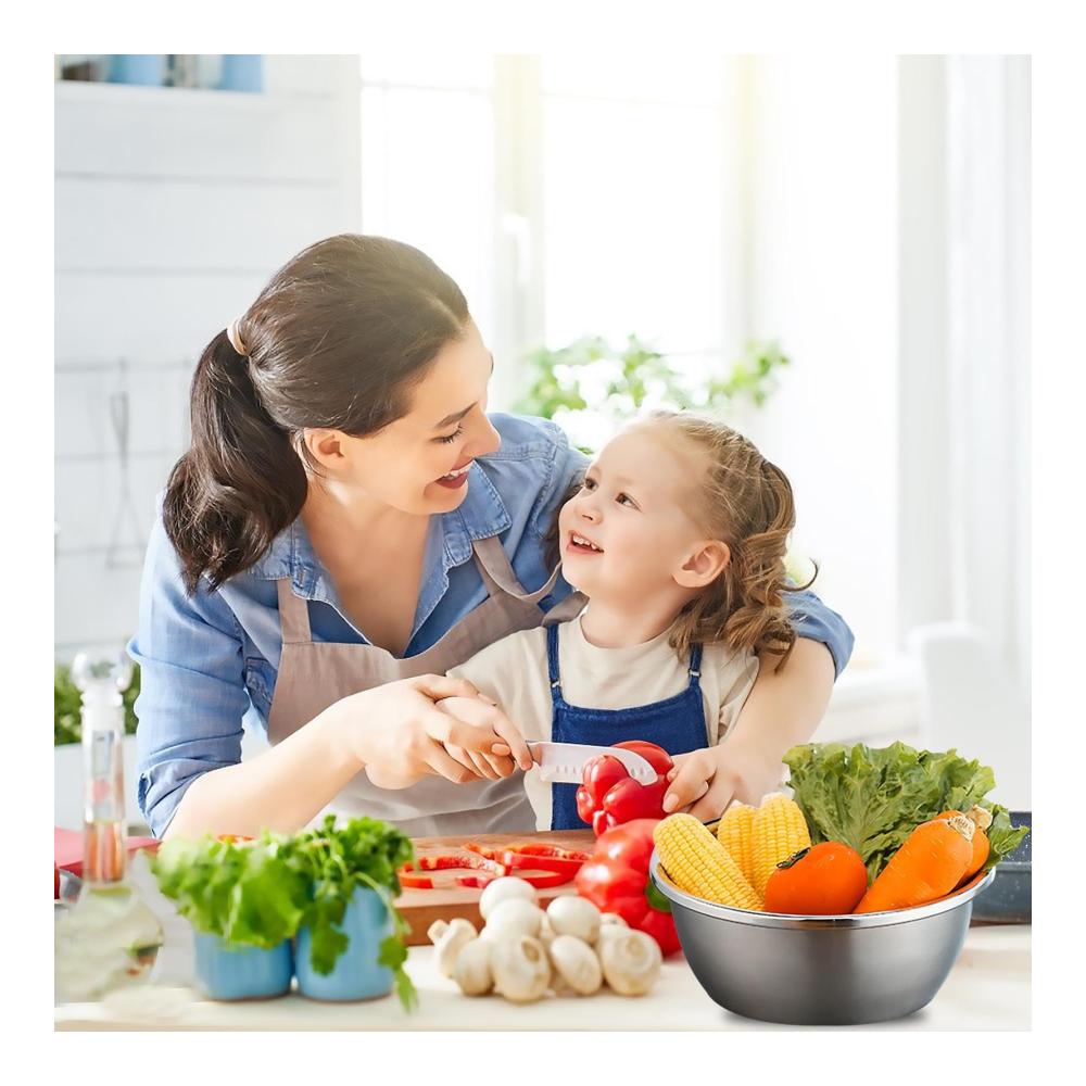 7-teiliges Rührschüssel Set aus Deutschland Multifunktionale Edelstahlbecken mit 3-in-1 Reibe Sieb & Abflusskorb – Ideal für Küche & Backen