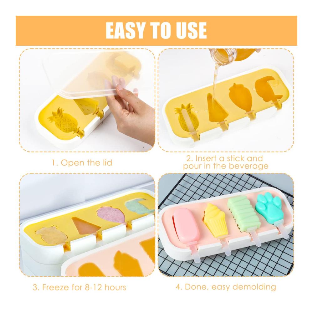 Eisformen Set mit Silikon | 3 Stück Wiederverwendbare DIY Formen für Eis am Stiel | BPA-frei Kinderfreundlich | Verschiedene Obst- und Tierformen | Perfekt zum Selbermachen von Eiscreme