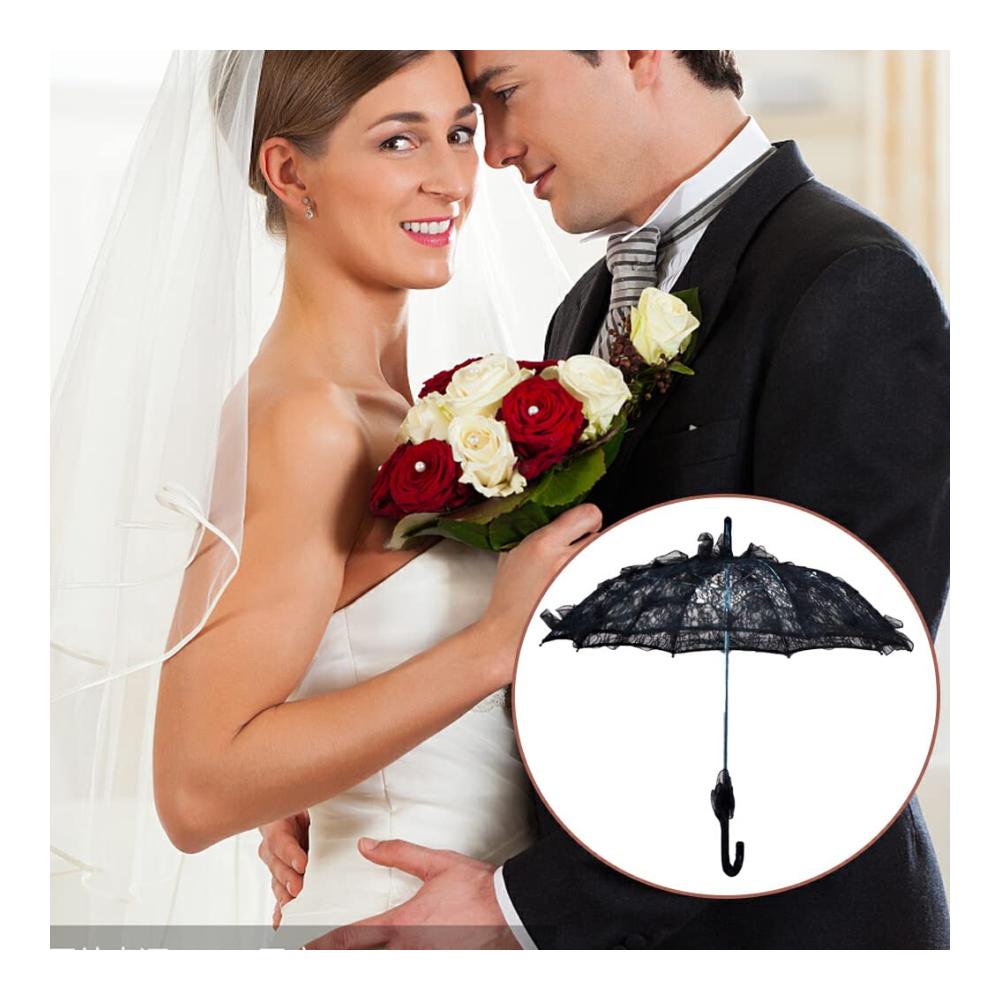 Hochwertiger Spitzenschirm für Hochzeiten & Cosplay | Vintage Brautdekoration in Schwarz | Eleganter Schirm mit geflochtenen