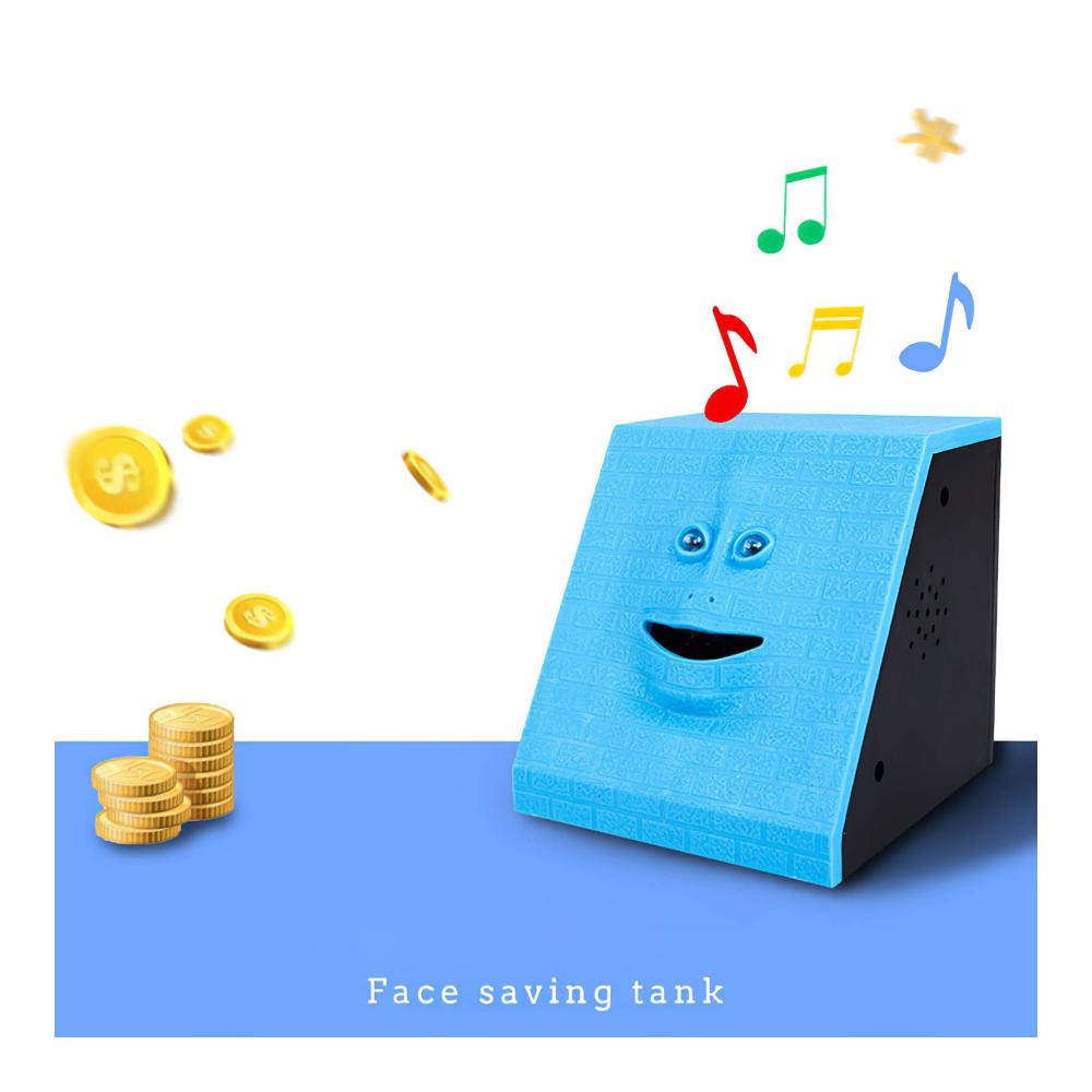 Kinderzimmer Deko Lustige Gesichtsbank Spardose - Automatisches Münzen-Essen & Musikspiel - Tolles Geschenk für Kinder - Batteriebetrieben (Blau