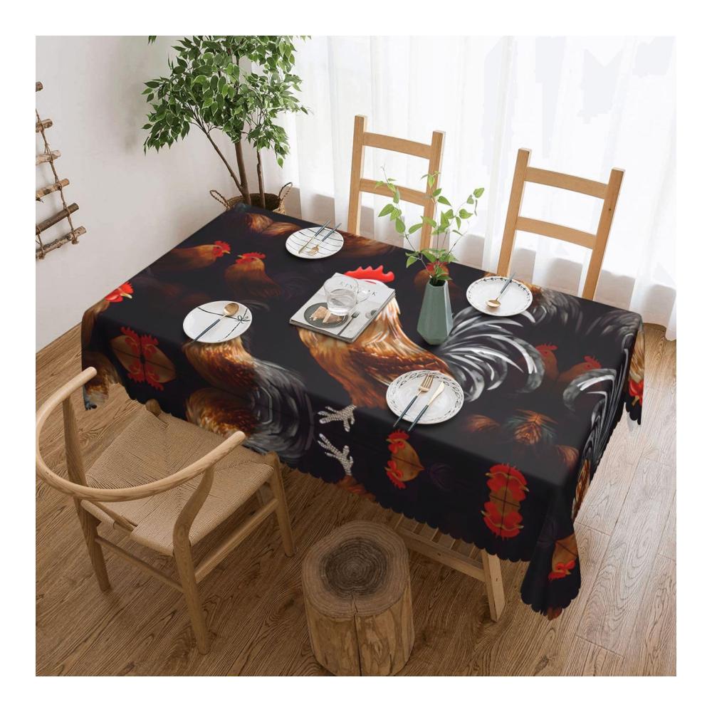Elegante Tischdecke mit Hahn-Motiv | Wasserabweisend | Rechteckig | Küche & Esszimmer | Dekorative Waschbare Tischdecke für jeden Anlass | 202