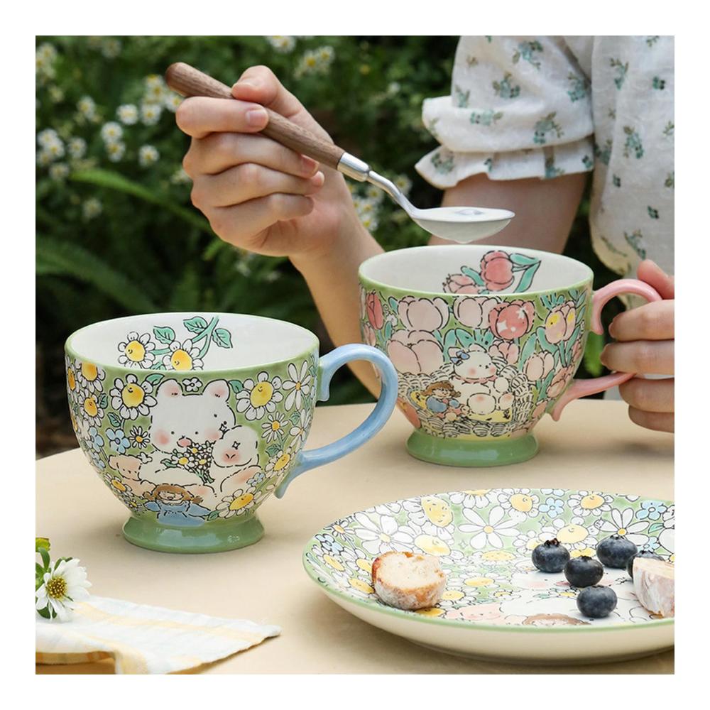 Tulpenform Cappuccinotassen Set – Kreative Paare genießen stilvolle Kaffeepausen – 500ml Keramiktassen mit Untertassen mikrowellengeeignet