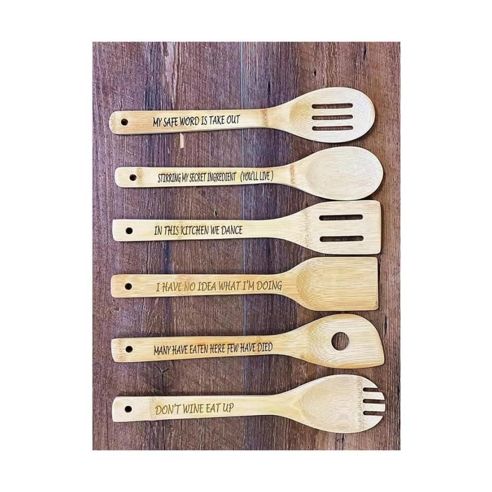 Lustiges Kochlöffel-Set 6-teilige Holzlöffel mit Gravur Kaffeelöffel mit witzigen Sprüchen einfach zu installieren und verwenden. Perfekt für kreative Küchenfreuden