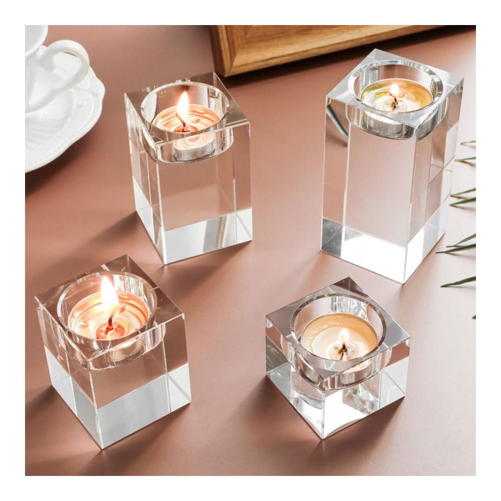 Glas Teelichthalter Set - Elegante Kerzenständer für Hochzeit Geburtstag & Weihnachten - Klarglas Dekoration - 4er Pack Kerzenhalter - Stilvolles Ambiente für jeden Anlass
