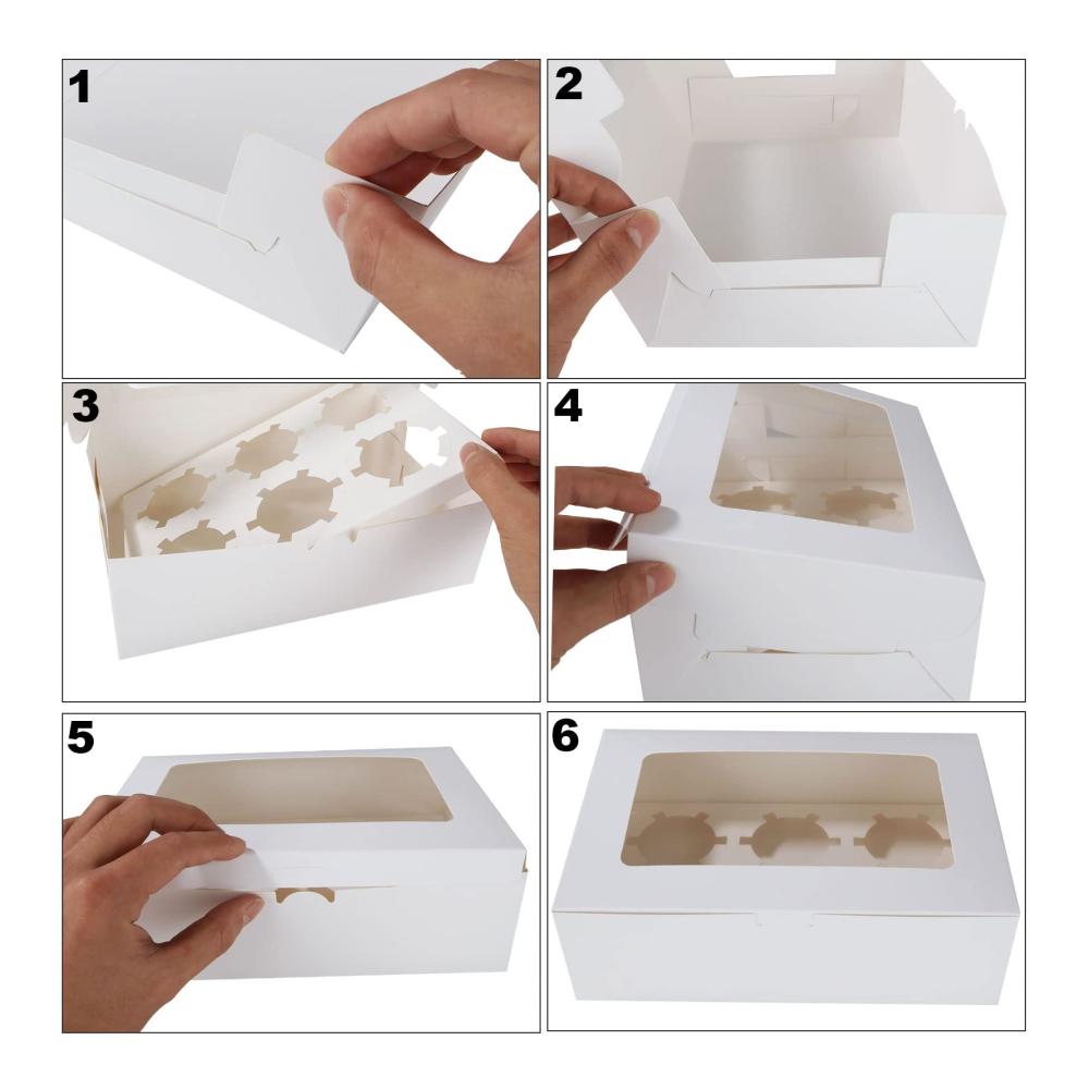 Kuchenbehälter 30er Cupcake & Muffin Boxen mit Fenster - Praktische Verpackung für 6er Cupcakes - Ideal für Geburtstage & Feiern - Stabil & Attraktiv - Weiß 24 x 16 x 7