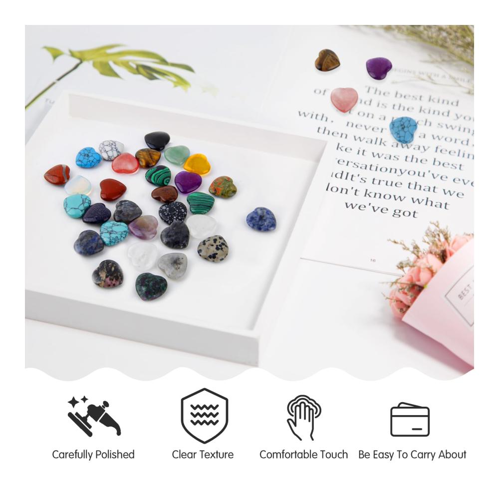 30 Stk. Herzform Granulate Set - Bunte Deko Kristalle & Edelsteine - Rosenquarz Amethyst & mehr - Perfekt für Dekoration & Kunsthandwerk - Liebevolle Heilung