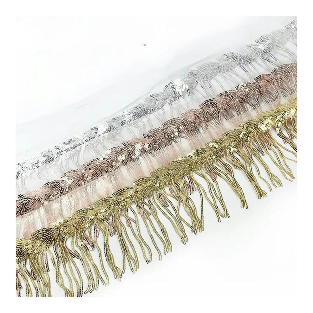 2/4 Yards Hellgold 10 cm Pailletten-Quasten-Spitzenbesatz | Glitzernde Fransenbänder für Tanz-Performance und DIY-Kleidung | Lange Fransen als exquisites Nähzubeh