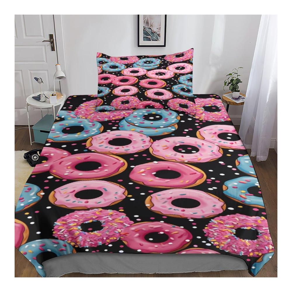 3D Gedruckte Rosa Donuts Bettwäsche Sets für Kinder | 3-teilig | Weiche Mikrofaser | Reißverschluss | Bettbezug und Kissenbezüge | Einzelgröße (135x200cm) | Mädchen & Jungen