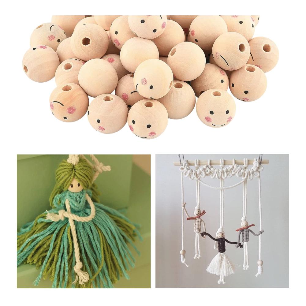 DIY Handwerksmaterial 80 Stk. Große Holzperlen 20mm mit Engelsgesicht für Schmuck & Puppen - Naturholzperlen Set für kreative Bastelprojekte