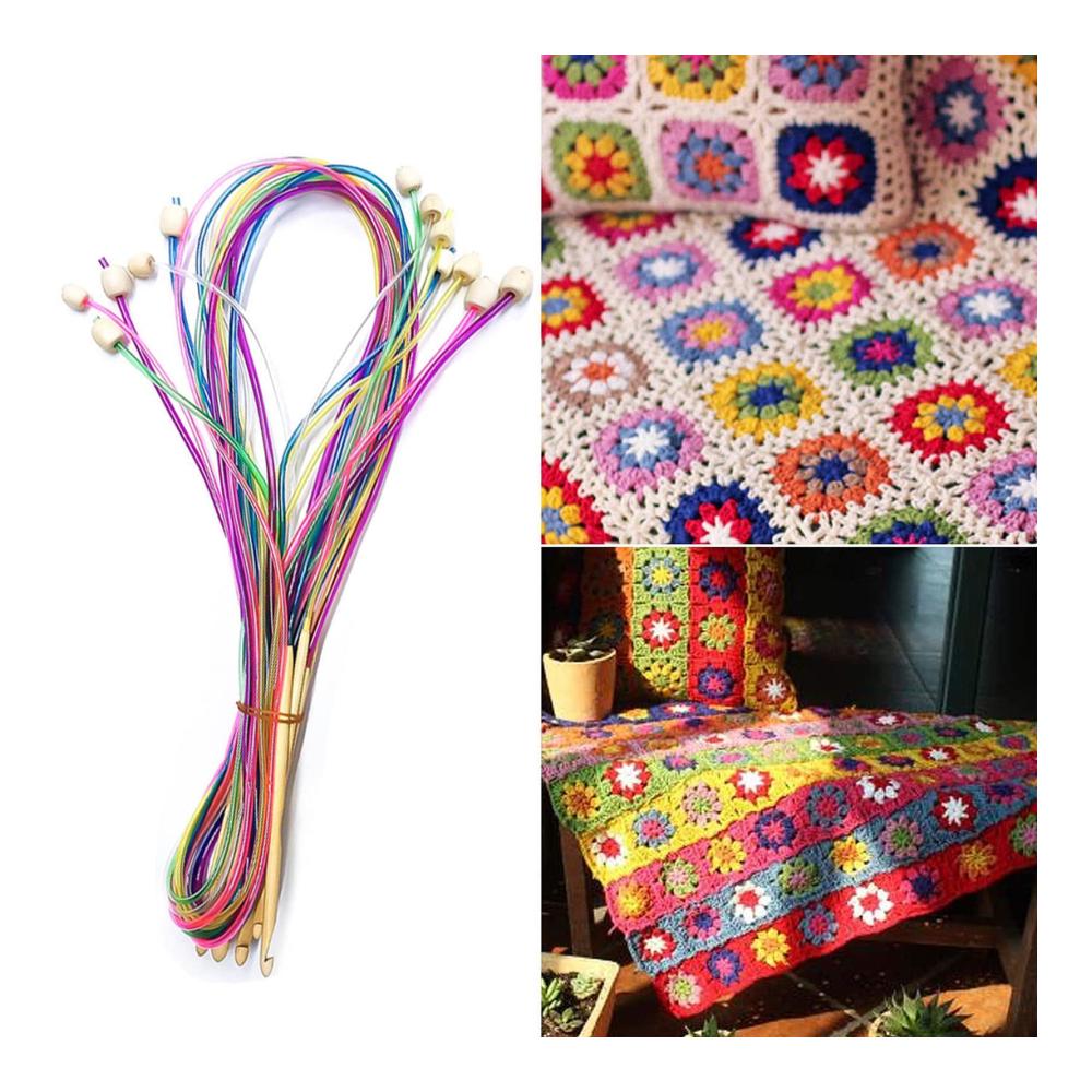 Entdecken Sie die Vielfalt 12-teiliges Häkelnadel-Set aus Bambus & Kunststoff mit Seil für Kissenbezüge Pullover Schals und mehr - Perfekt für Tunesische Häkelprojekte