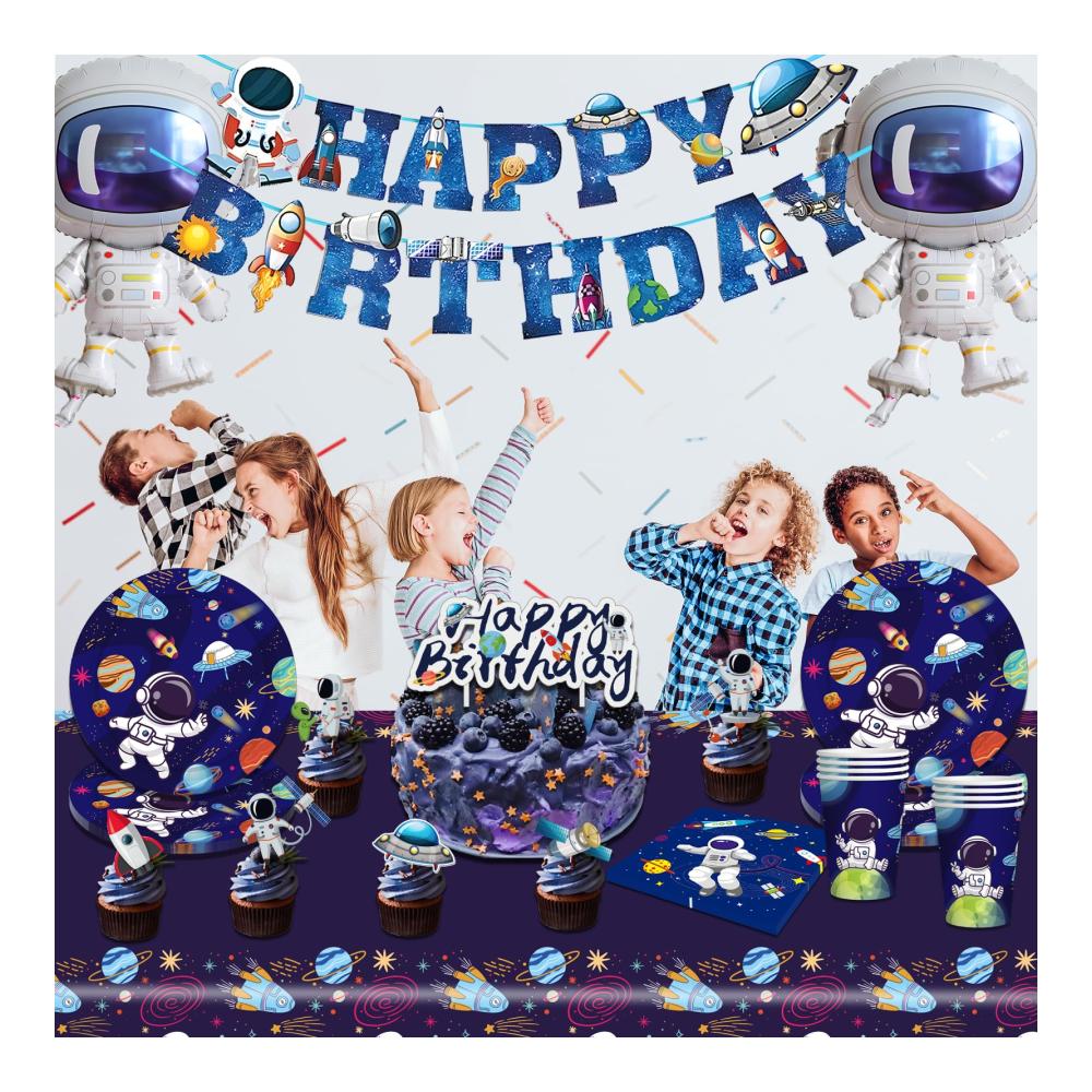 Erstaunliches Galaxie Geburtstag Partyzubehörset Weltraumdekorationen mit Tellern Tassen Servietten Astronauten und Sonnensystem-Themen. Perfekt für unvergessliche Geburtstagspartys! (09-YUHANGYUAN-A1