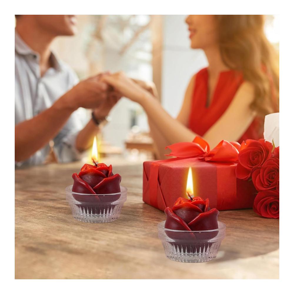Romantische Rosenmuster Exquisite Kerzen im Glas-Set für perfekte Valentinstagsstimmung! Dekorative Tischakzente in Rot passend für jede Gelegenheit. 154tgdzx (Rot Einheitsgröße
