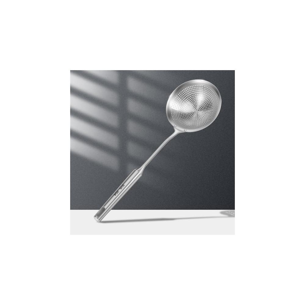 Schaum- & Abseihlöffel Edelstahl 42 * 14cm | Multifunktionale Schöpfkelle für Suppen Nudeln & Frittiertes | Hitzebeständiger Griff | Leicht zu reinigen