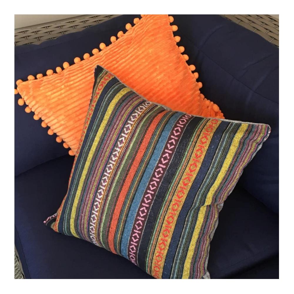 Boho Chic 2er-Set Zierkissenbezüge im Mexiko-Stil | Dekorative Retro-Streifen | Mehrfarbige Sofakissenbezüge 18x18 | Handgefertigte Akzente für Ihr Zuhause