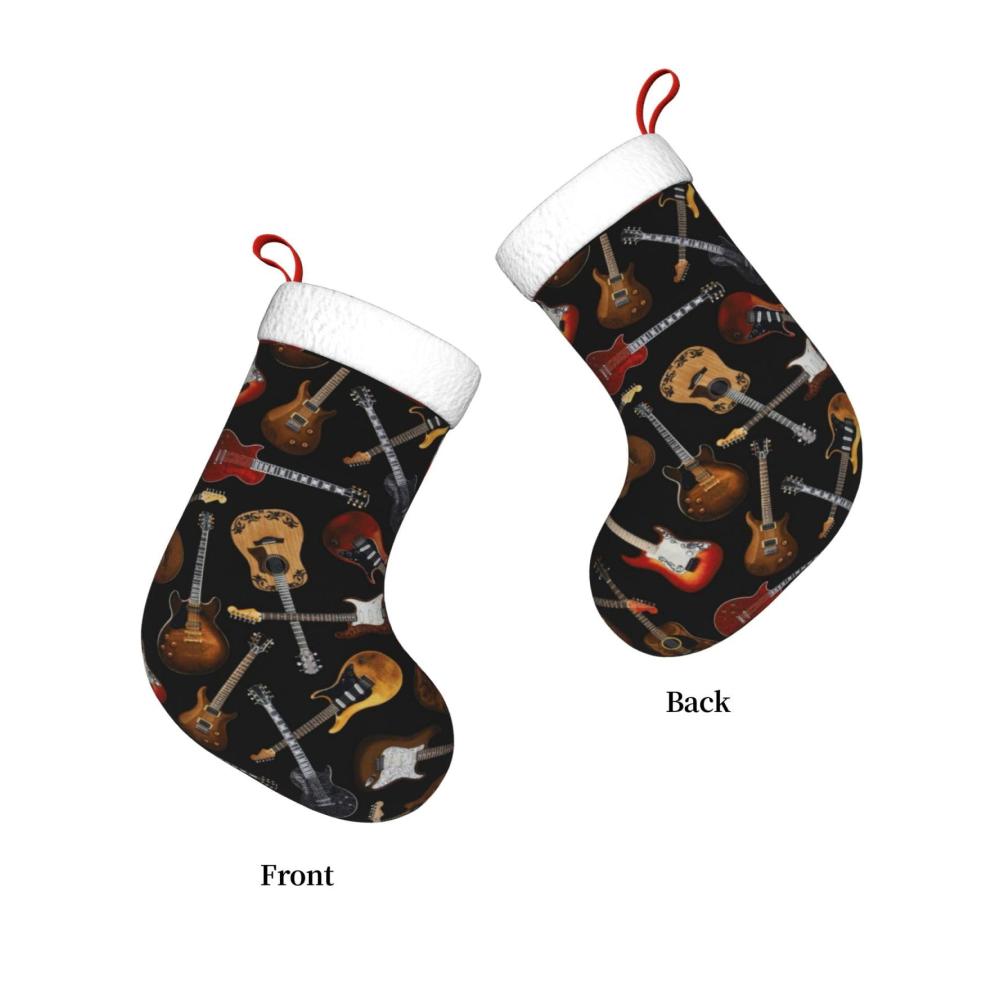 Einzigartige Nikolausstiefel Personalisierte Weihnachtsstrümpfe mit Gitarren-Design - Ideale Dekoration für die Familienurlaubsparty. Hochwertige Weihnachtssocken für festliche Atmosphäre