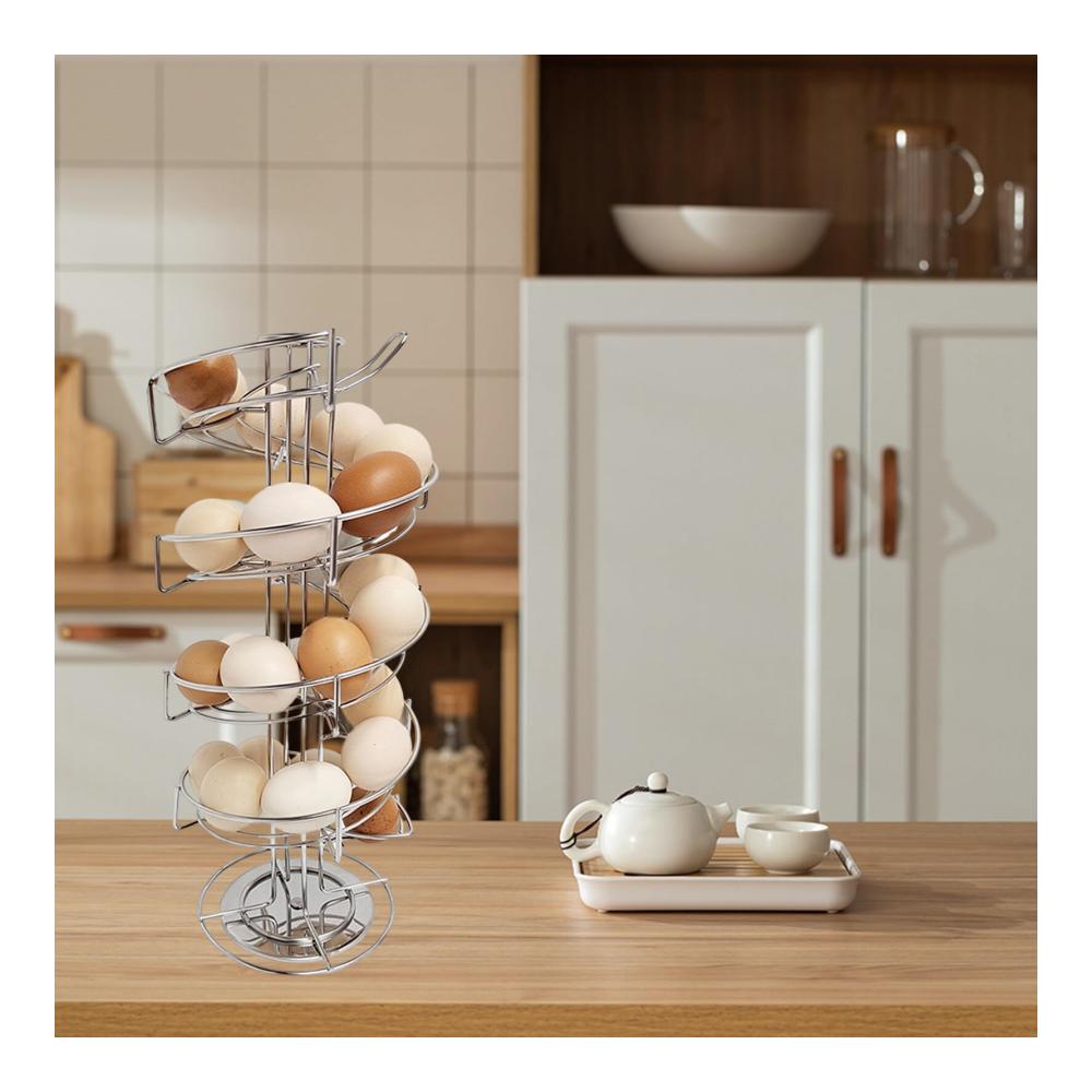 Entdecken Sie die Perfektion Innovativer Eierkorb-Schleuder-Dispenser - Modernes Spiral-Design aus Metall für Ihre Küche - Freistehend und platzsparend - Stabiler Eierhalter mit stilvoller Basis. Organisieren Sie Ihre Eier stil