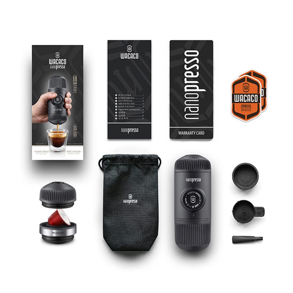Nanopresso Tragbare Espressomaschine | 1-Tassen-Kaffeemaschinen | Aktualisierte Minipresso-Version | 18 bar Druck | Ideal für Camping & Reisen | Manuell betrieben | Kompakt & Leistungsstark