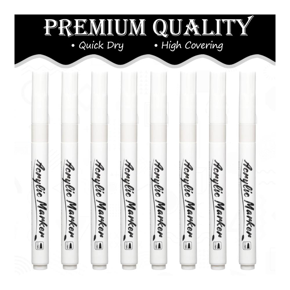 Kreativer White Pen Set - 8 feine Filzstifte für Skizzieren Zeichnen & mehr auf Holz Felsen Glas und mehr - Acryl Permanent Marker für schwarzes Papier