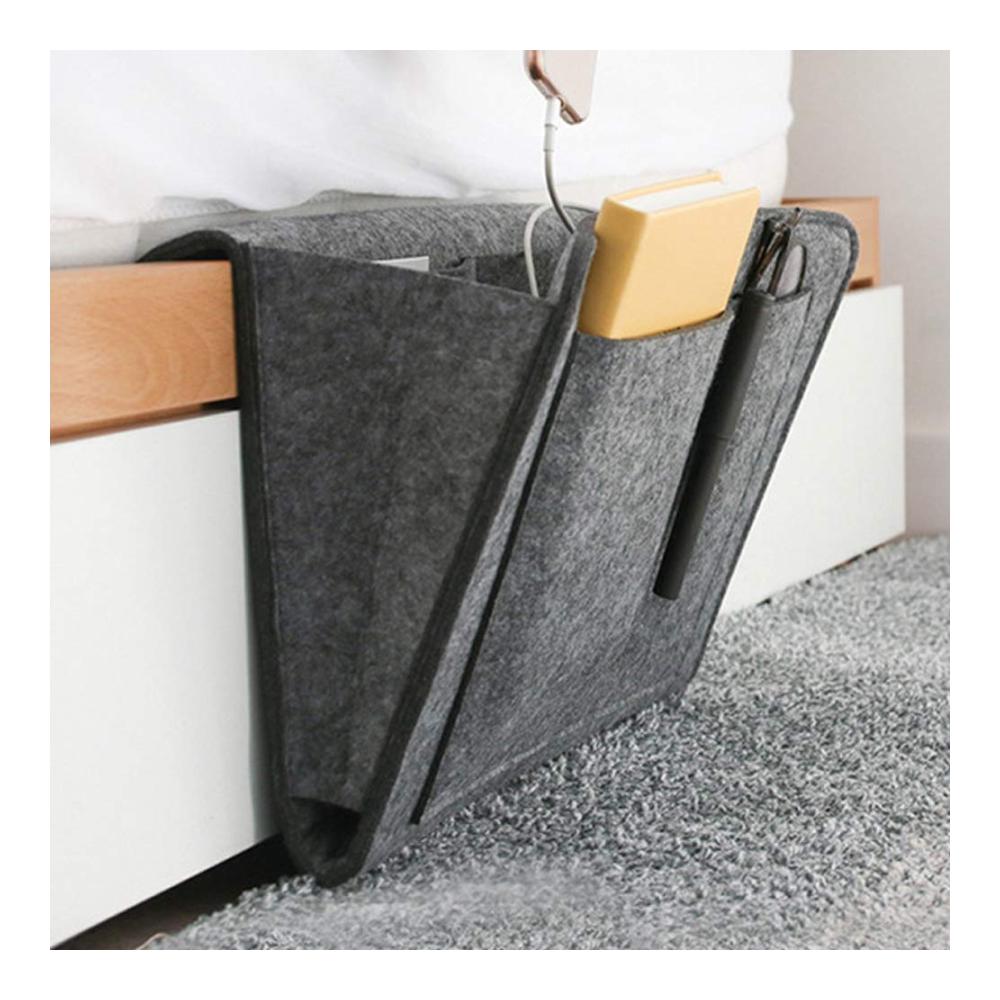 Organisieren Sie Ihr Zuhause mit Stil! Zeitschriften- & Zeitungshalter Betttasche Praktischer Sofa- und Bettorganizer für Handy iPad Brille Bücher & Fernbedienung. Anti-Rutsch Dicke Filz Dunkelgrau