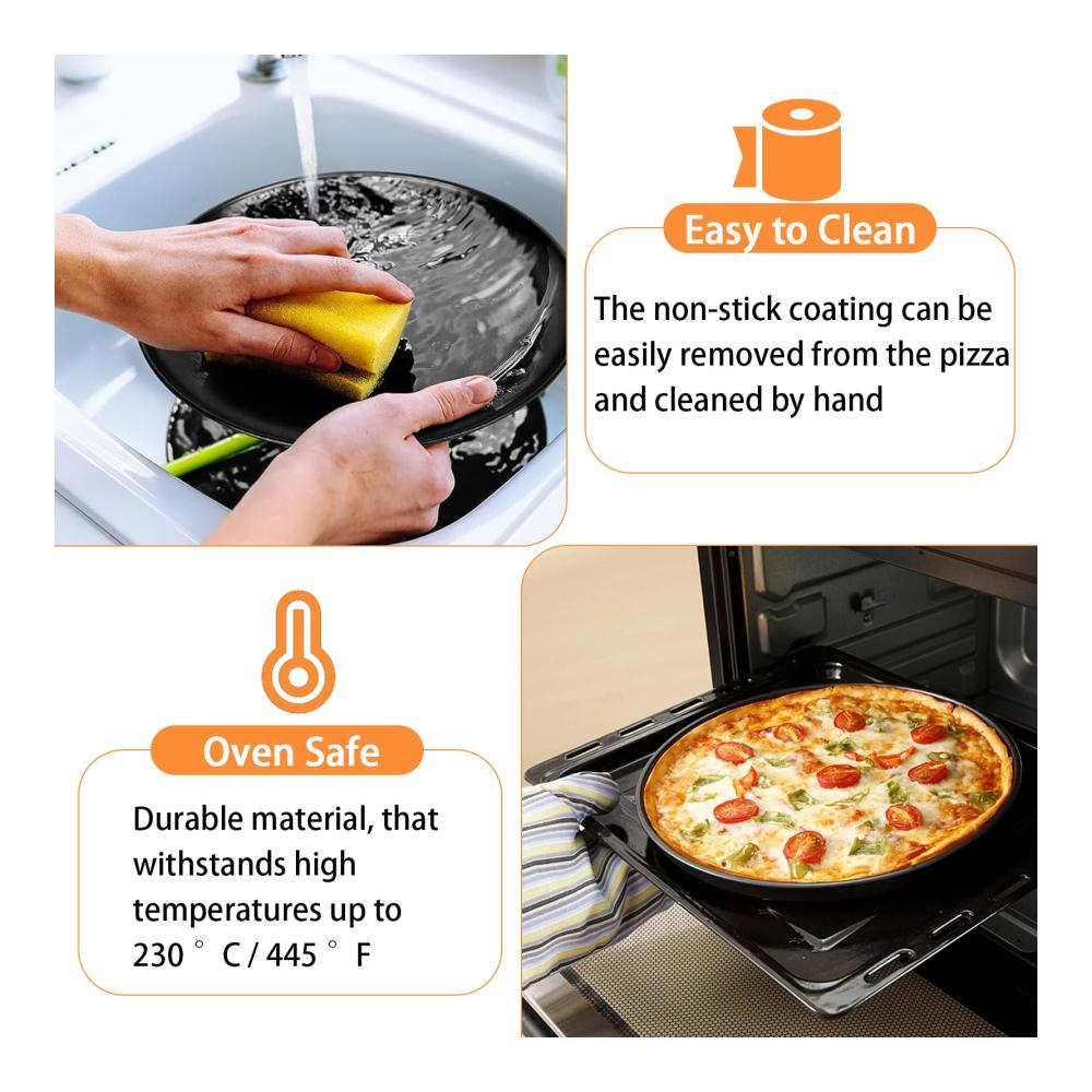Entdecken Sie den Genuss 6er Set Runde Pizzapfannen Ø 30 cm aus hochwertigem Edelstahl mit Antihaftbeschichtung. Perfekt für knusprige Pizzen Kuchen Flammkuchen und mehr. Schwarze Eleganz für