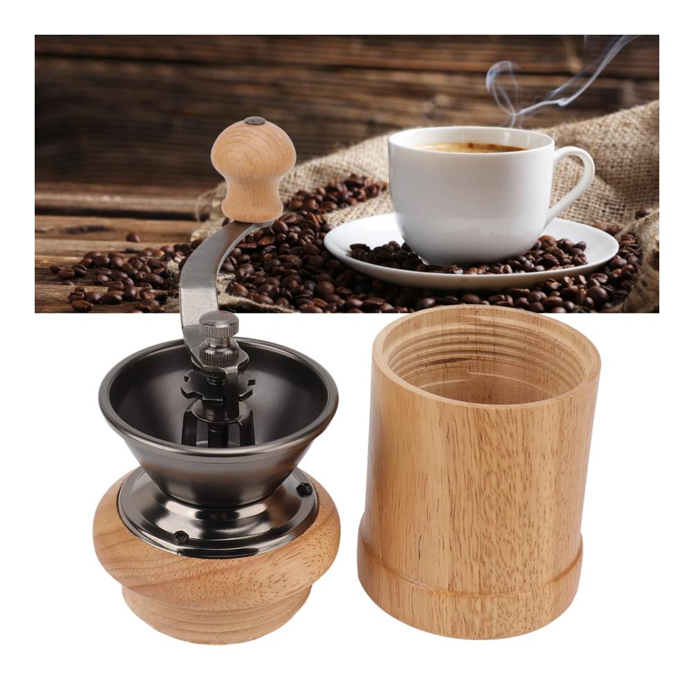 Manuelle Kaffeemühle aus Edelstahl und Holz | Handgemachte Retro-Kaffeemühle für frischen Kaffee | Handkaffeemühle für aromatische Genüsse | Helle Farbe