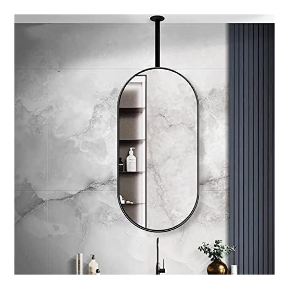 Erleben Sie Eleganz und Praktikabilität mit unserem Ovalen Rasierspiegel - Schwarzer Metallrahmen Hängend oder an der Wand im Badezimmer Schlafzimmer oder Waschraum. Perfekt für Make-up und Kosmetik verleihen Sie Ihrem Raum einen Hauch von Luxus