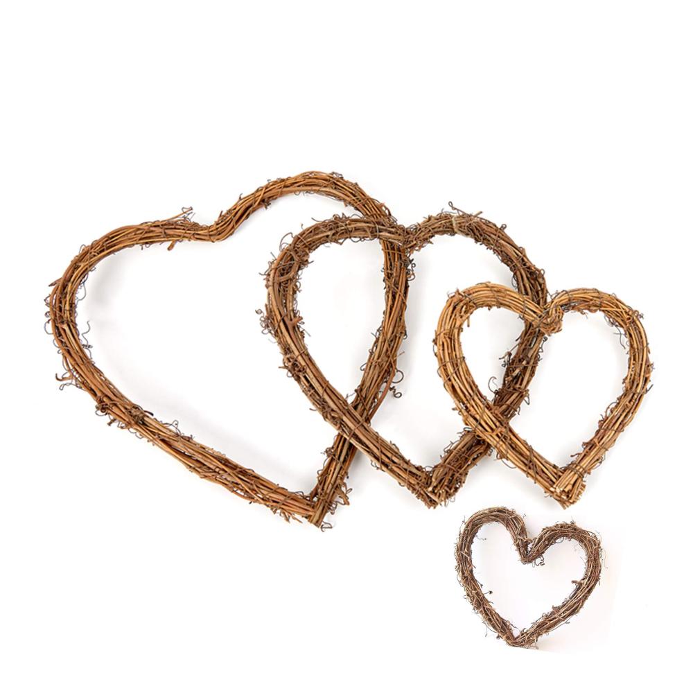Exklusiver Rattan-Kranz-Set Herzförmig Naturholz Hängend & Tischdeko - Dekorative Girlanden für Tür Fenster Wand & Baum - Handgefertigte Advents- und Deko-Kränze in 4 6 8 10 Zoll