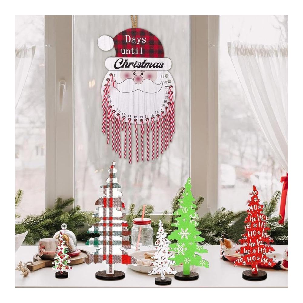 Dekorativer Adventskalender Holz Weihnachtsmann Xmas Countdown Kinder Geschenke Hängende Dekoration - Weihnachtszauber für Zuhause