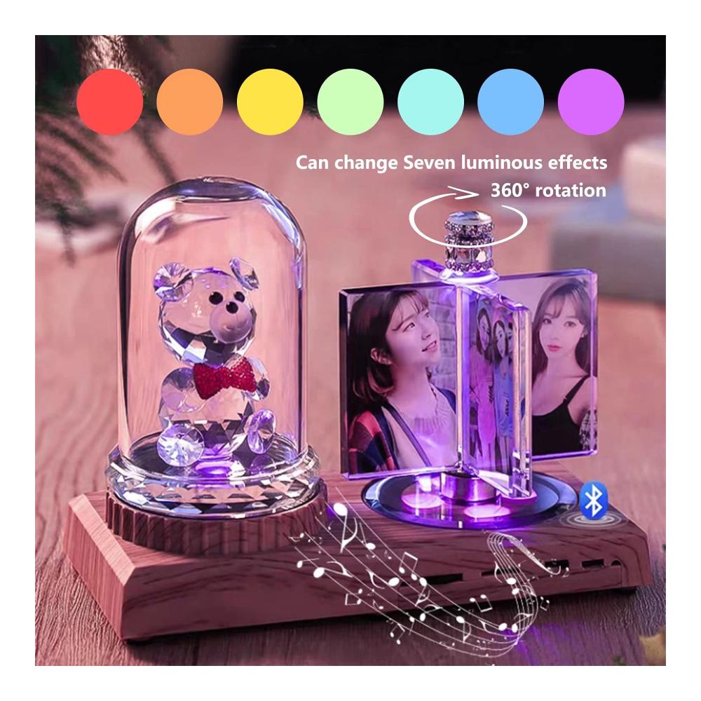 Bluetooth Wand- & Tischrahmen Personalisiertes Kristall-Ornament mit Musikbasis zum Drucken Ihrer Fotos - Desktop-Dekoration und individuelles Geschenk in Rotrosa