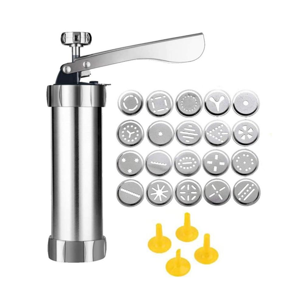 Professionelle Gebäckpresse Backen Sie mühelos perfekte Kekse! | Edelstahl-Kekspresse-Set mit 20 Spritzmustern und 4 Zuckerguss-Tipps für köstliche Kreationen