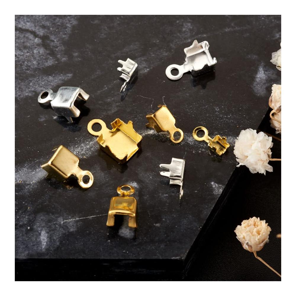 Exklusive Schmuckherstellung 1 Box mit 500 Messing Cup Chain Enden - Strass Cup Chain Verbinder in Silber und Gold 5 Größen für faszinierende Ketten-Akzente bei der Gestaltung von Ohrringen und Charms