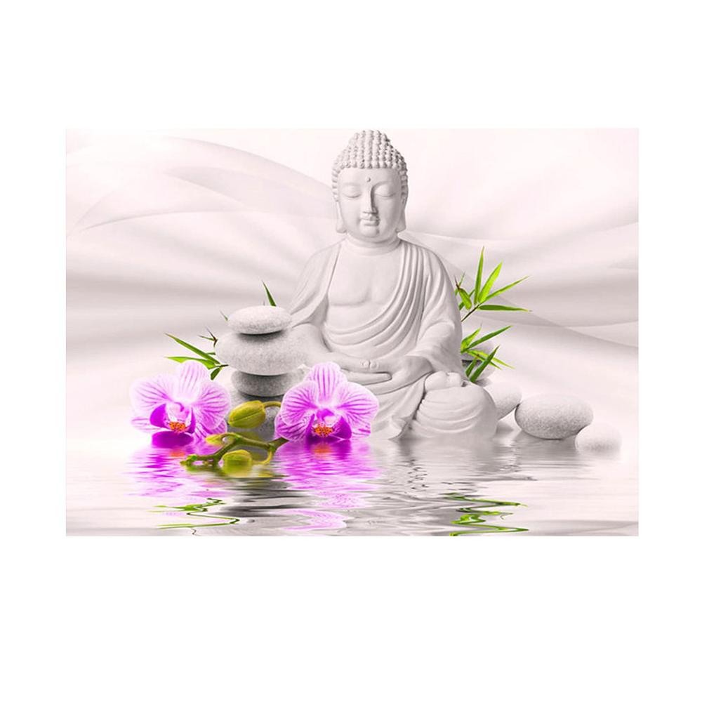 Diamant Malerei Buddha Orchideen Set | Vorbedrucktes Kreuzstich Kit für Erwachsene | 40x30cm Buddha Bild zum Sticken mit Diamanten | Malen nach Zahlen für Anfänger | DIY Diamond Painting