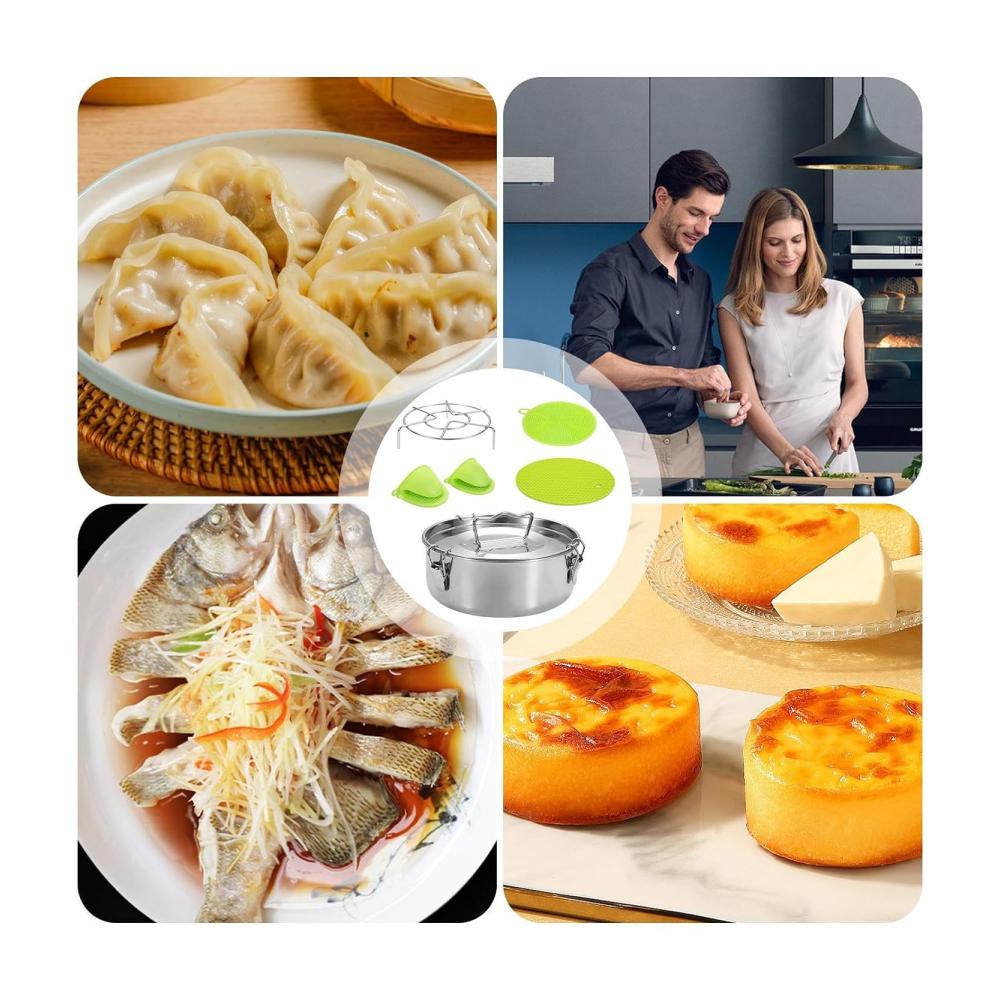 Großer Dampfgarer zum Kochen - Suppentöpfe Edelstahl-Dampfgarer mit Flan-Form und Antihaftbeschichtung - Perfektes Backzubehör für die