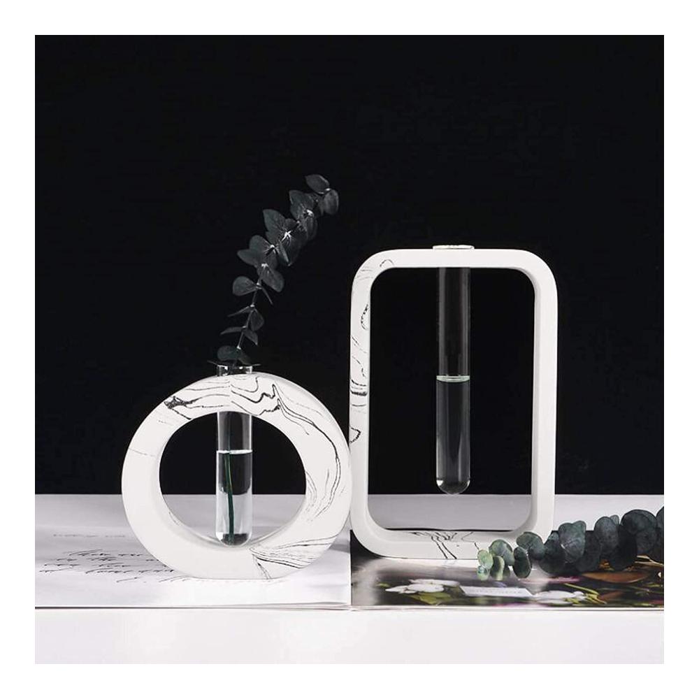 Dekorative Runde Marmorierte Vase für Zuhause | Elegante Glasvase für Blumenarrangements | Modernes Zementdesign | Ideal für Hydroponik und als Ornament | Einzelv