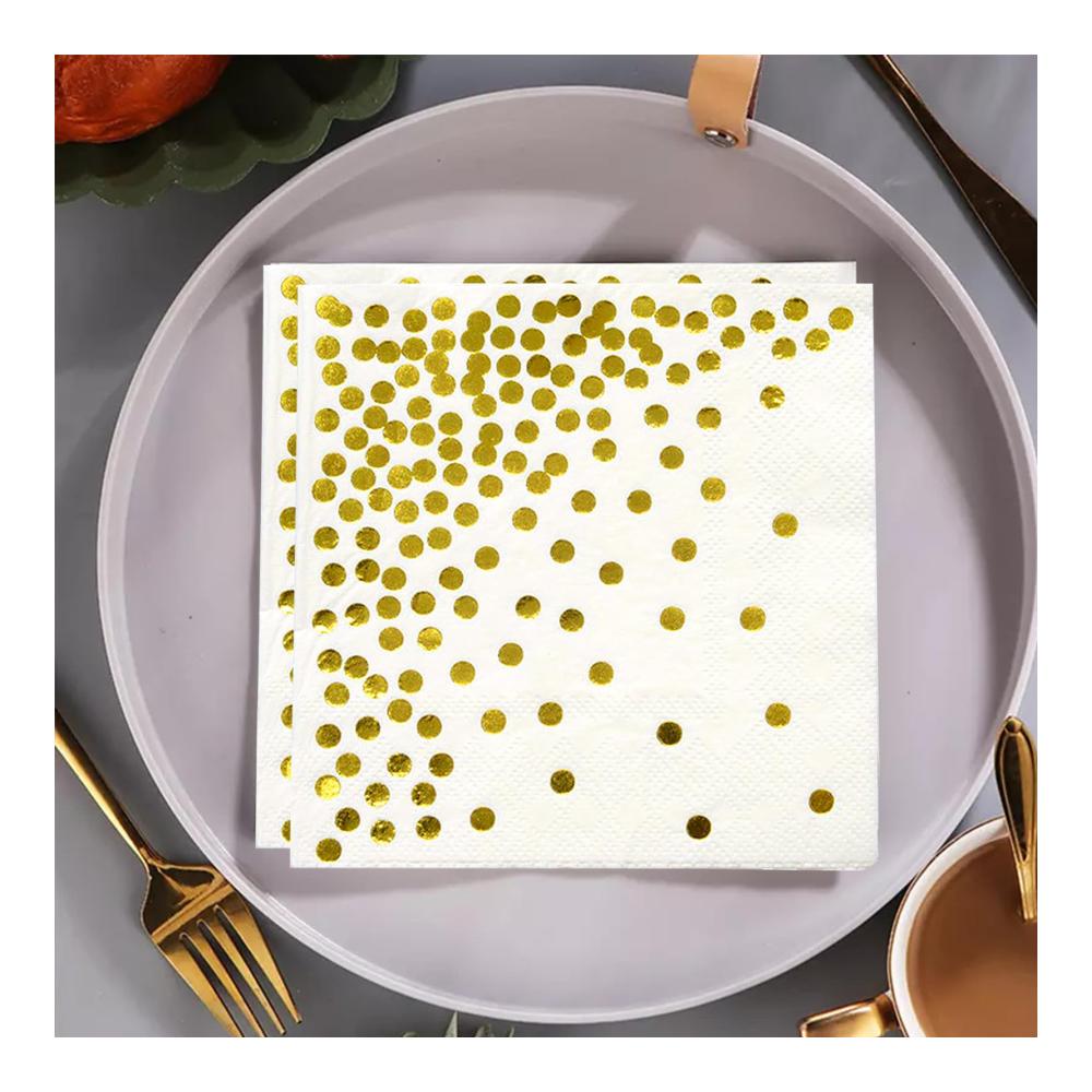 Servietten Gold Dots 80 Stück 2 lagig - Elegante Golden Foiled Papierservietten - Weiße Serviette mit Goldenen Punkten - Ideal für Deko Party Geburtstag Hochzeit und Feiertagsfeier - 33 x 33 cm