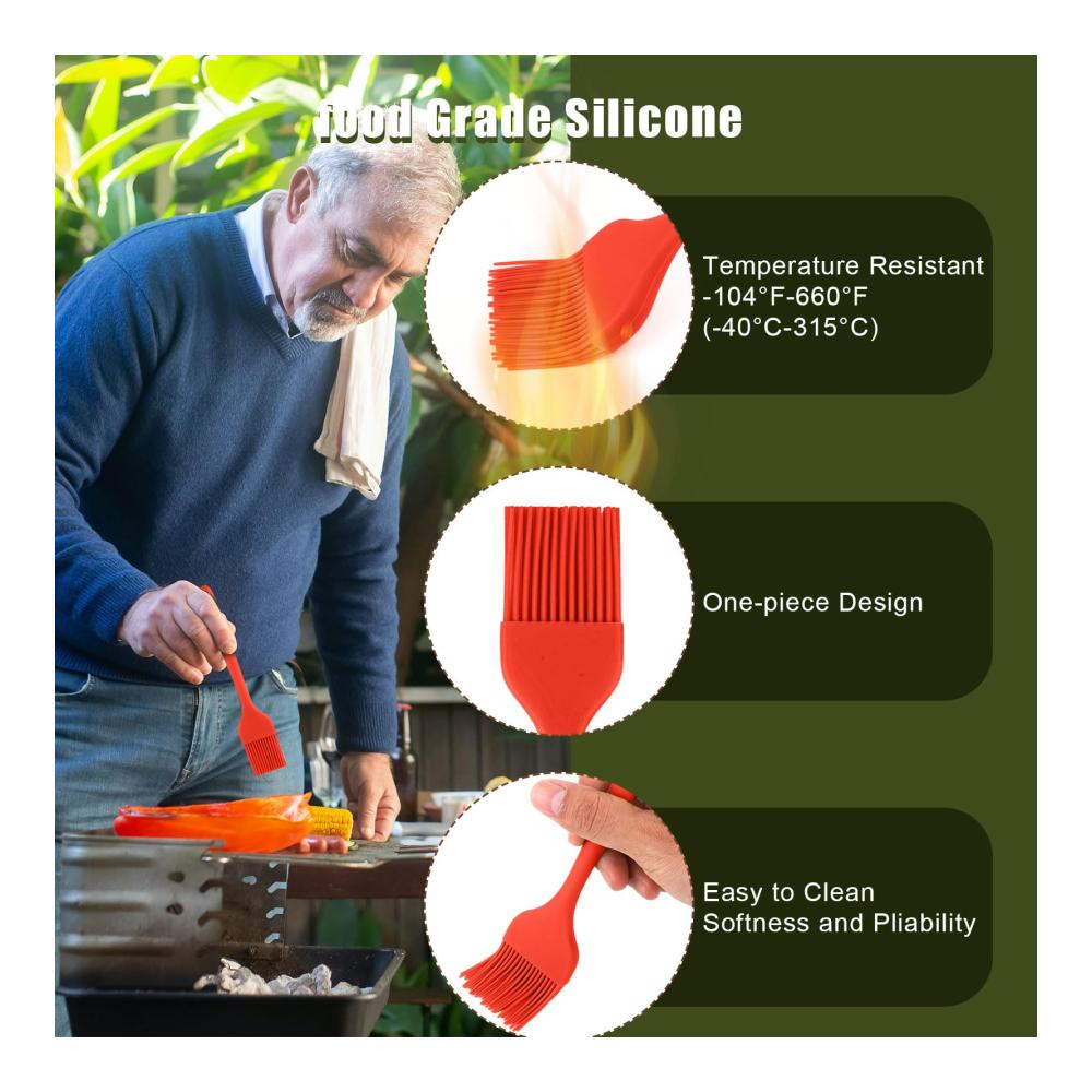 Hochwertiger Silikon-Backpinsel-Set 4Stk Lebensmittel-Pinsel mit Borsten & Buchenholzgriff – Perfekt zum Verteilen von Öl Soße & Butter in Küche Grill & Backofen (Rot