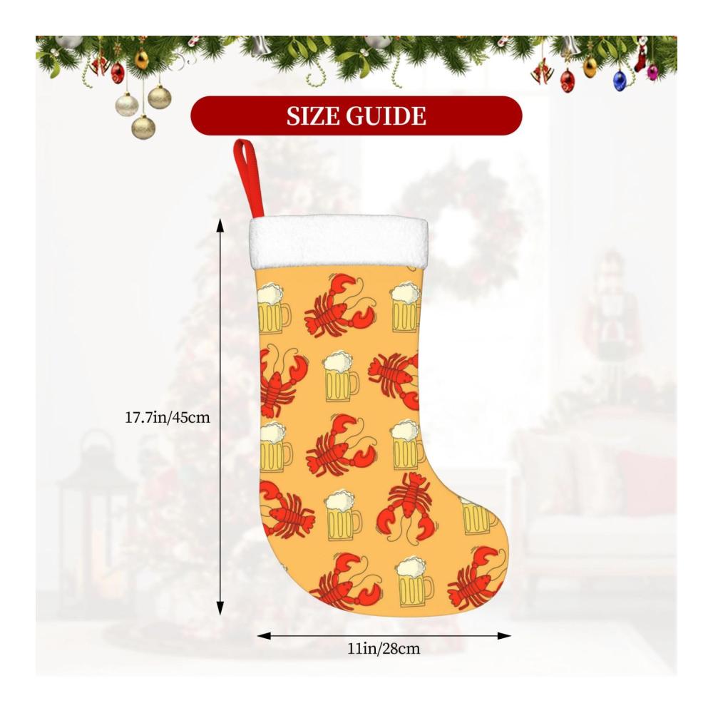 Personalisierter Nikolausstiefel Bier und Langusten Muster | Weihnachtsstrumpf für Familienfeiern | Dekorative Weihnachtsdekoration | Perfekte Ergänzung für festliche Stimmung | Hochwert