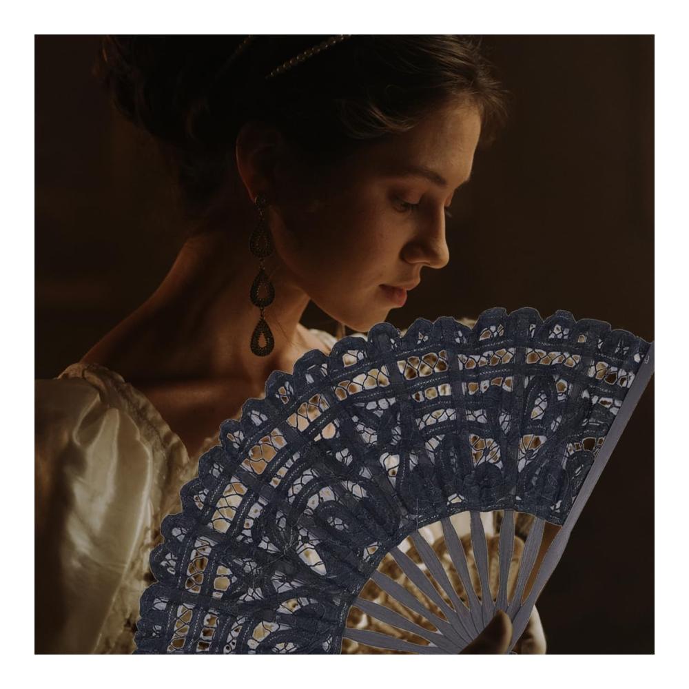 Eleganter Handfächer für Zeremonien Schwarzer Spitzenfächer mit Quasten - Perfekt für Hochzeiten Partys und Tanz - stilvolle Braut- und Herrenaccessoires - Handheld Faltventilator aus Stoff - 27cm