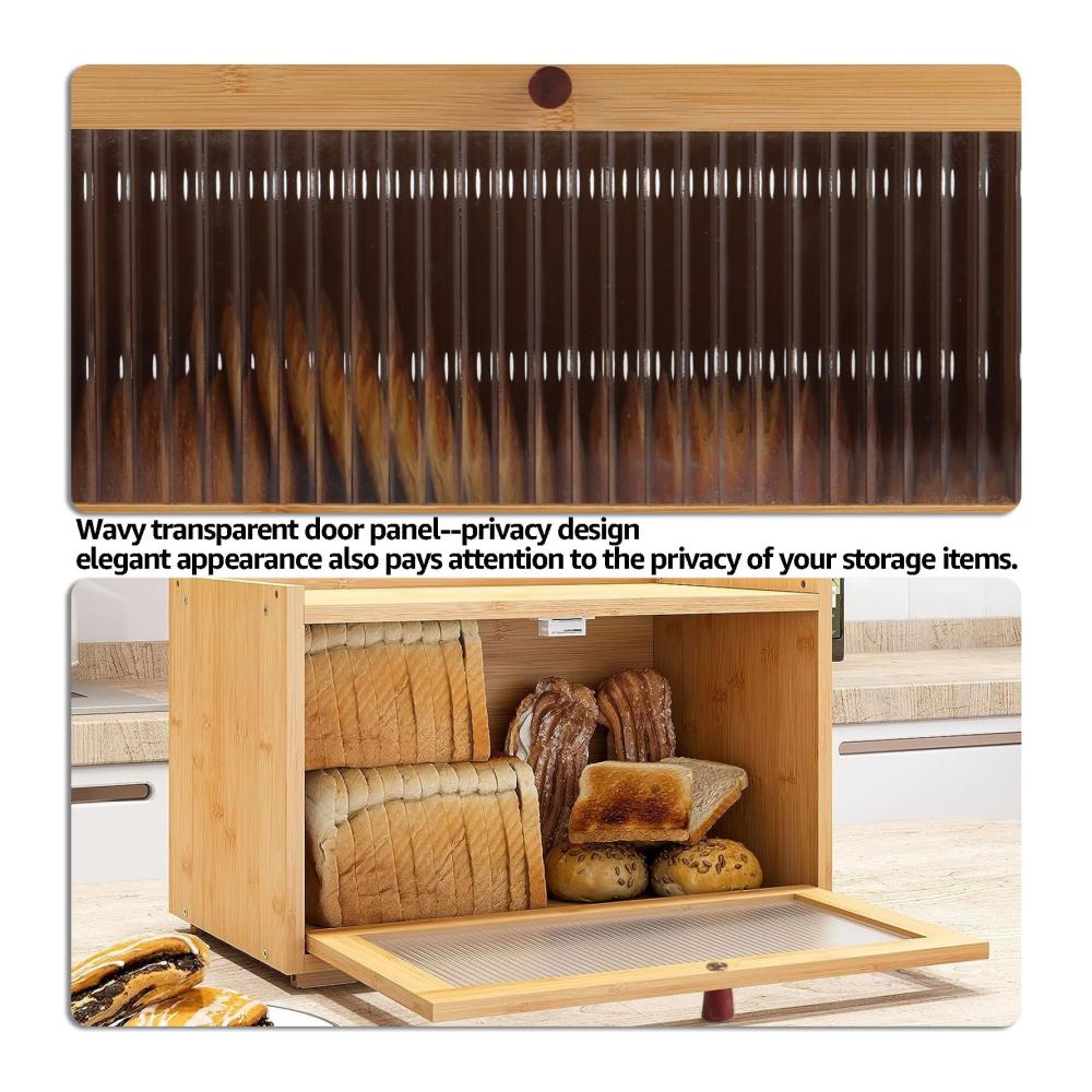 Holen Sie sich die Frische Brotkasten Holz mit Klappdeckel | Brotbox 40x24x20CM | Brotaufbewahrung in stilvollem Bambus | Atmungsaktiv & Nachhaltig | Inkl. Brotbehälter