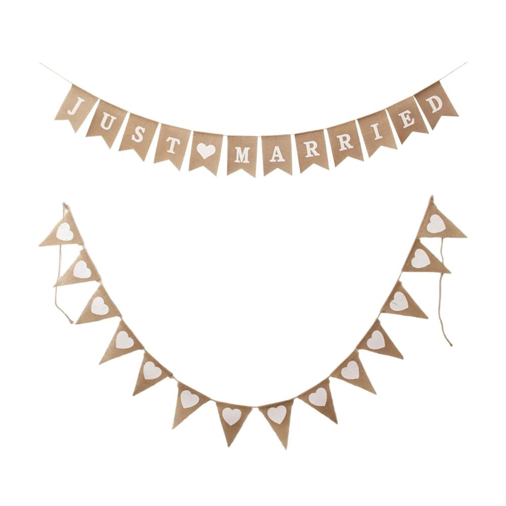 Dekorative Jute Wimpelkette für Hochzeitszeremonie und Fotohintergründe - Vintage Just Married Girlande mit Herzdesign für unvergessliche Momente und romantische Akzente