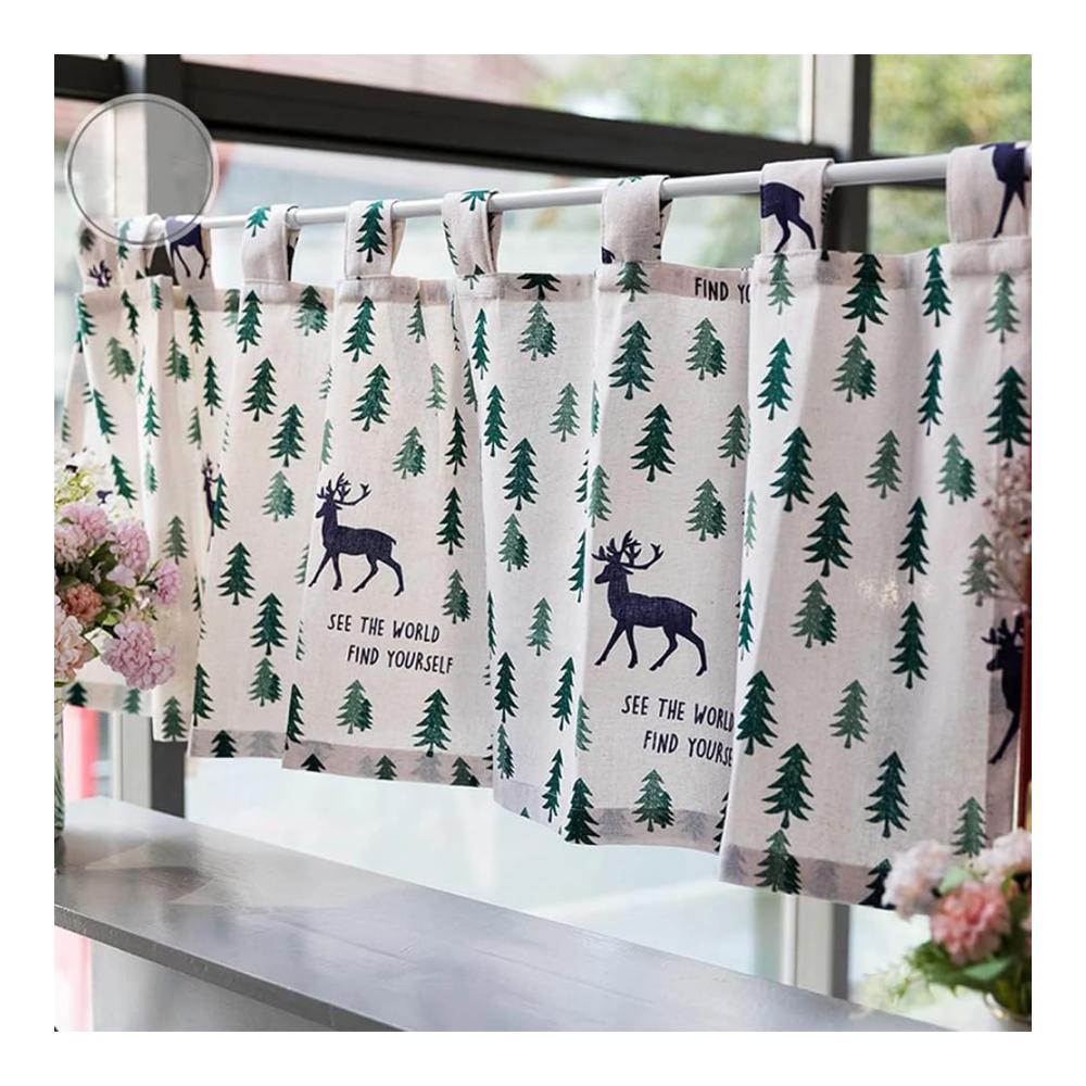 Bistrogardinen Set im Landhausstil - Blickdichte Scheibengardinen & Kurzstores mit Schlaufen für Küche Schlafzimmer Esszimmer Cafe & Bad - Vintage Kurzgardinen als stilvolle Weihnachtsvorhänge - 1 Stück (140x100cm