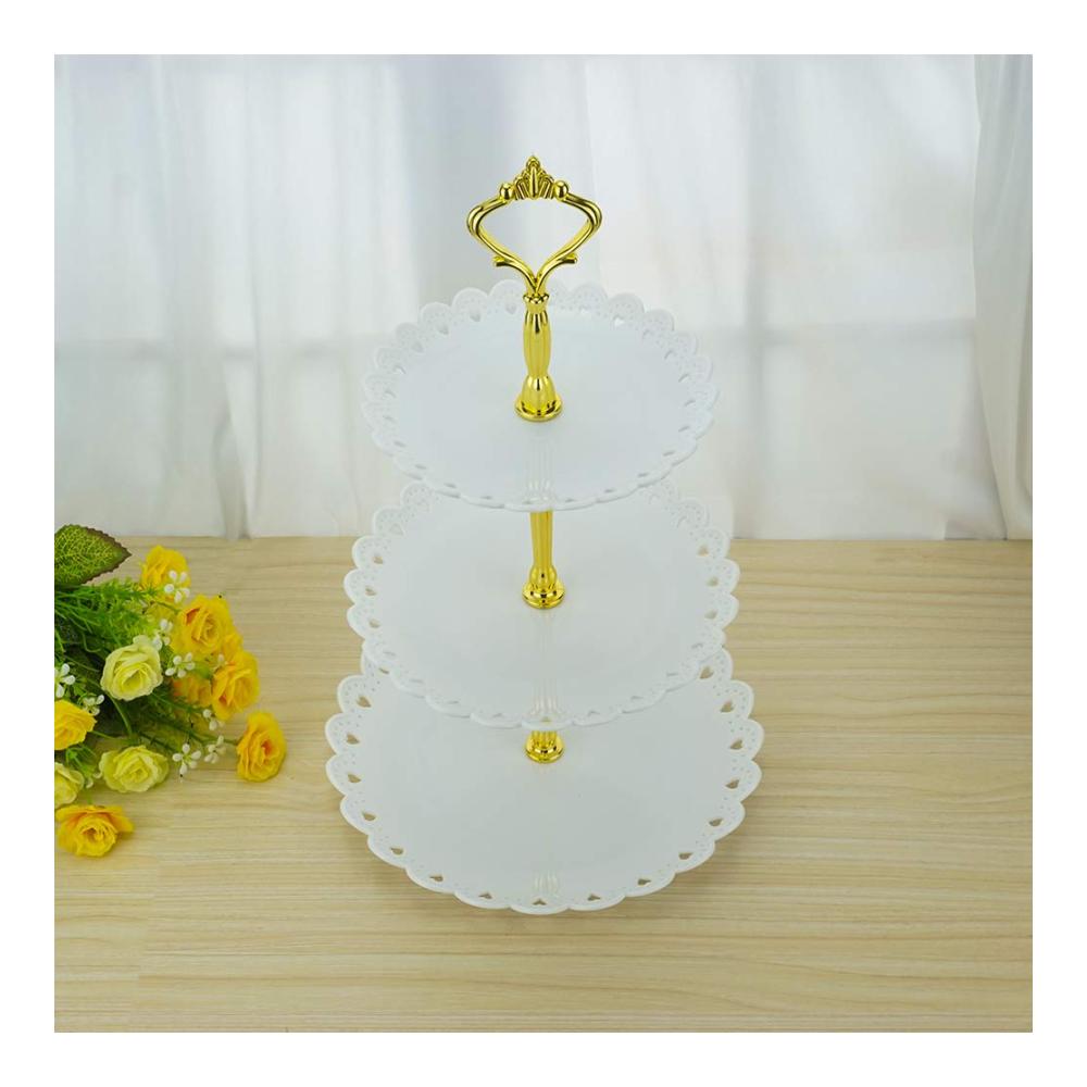 Edler Tortenständer aus Kunststoff | 3-stufiges Serviergeschirr in Weiß | Ideal für Partys Hochzeiten & Heimdekoration | Stilvolles Präsentieren von Desserts