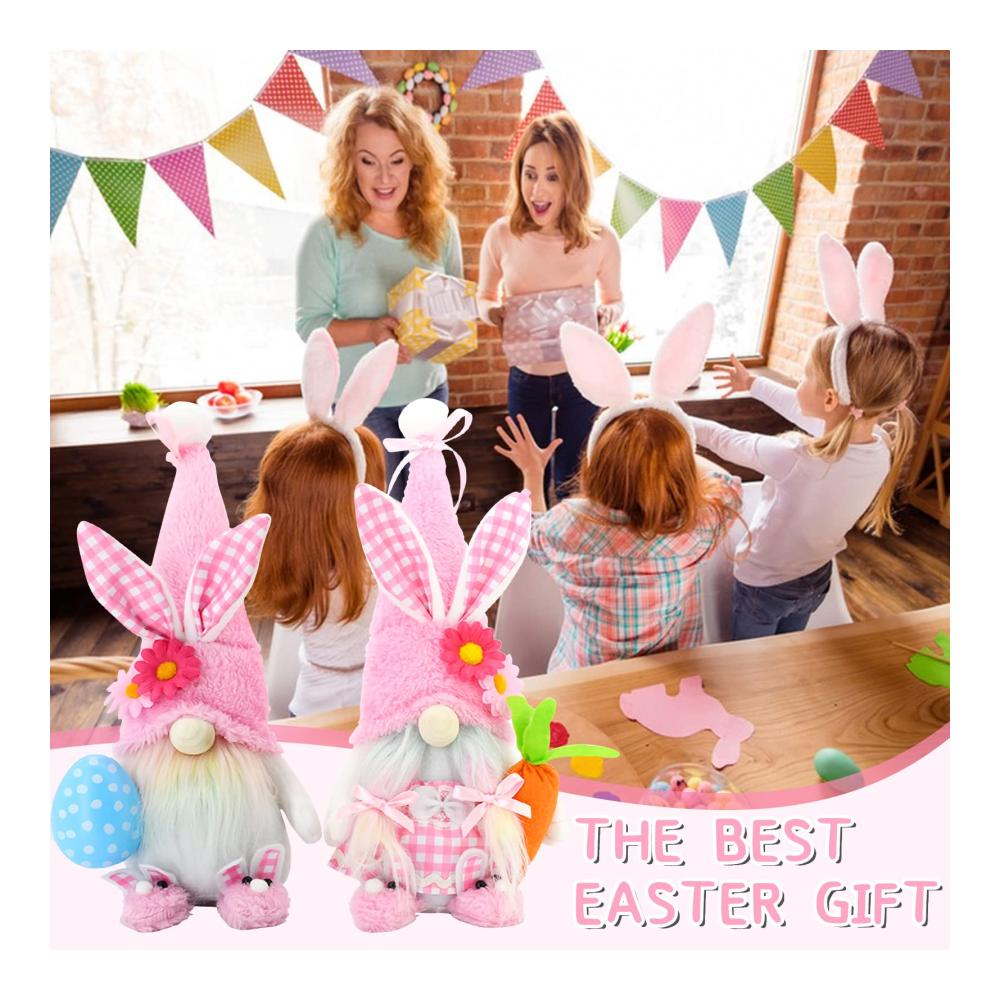 2er Set Zierschmuck Frühlingsdeko Wichtel & Osterhasen Figuren - Plüschige Osterdekoration für Frauen Mama & Hochzeitstag - Handgefertigte Geschenkidee
